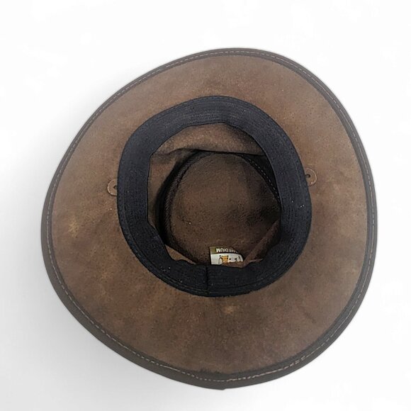 Barmah Hat M Foldaway Hat Braided Suede Leather Wide Brim Brown Womens - Picture 2 of 5